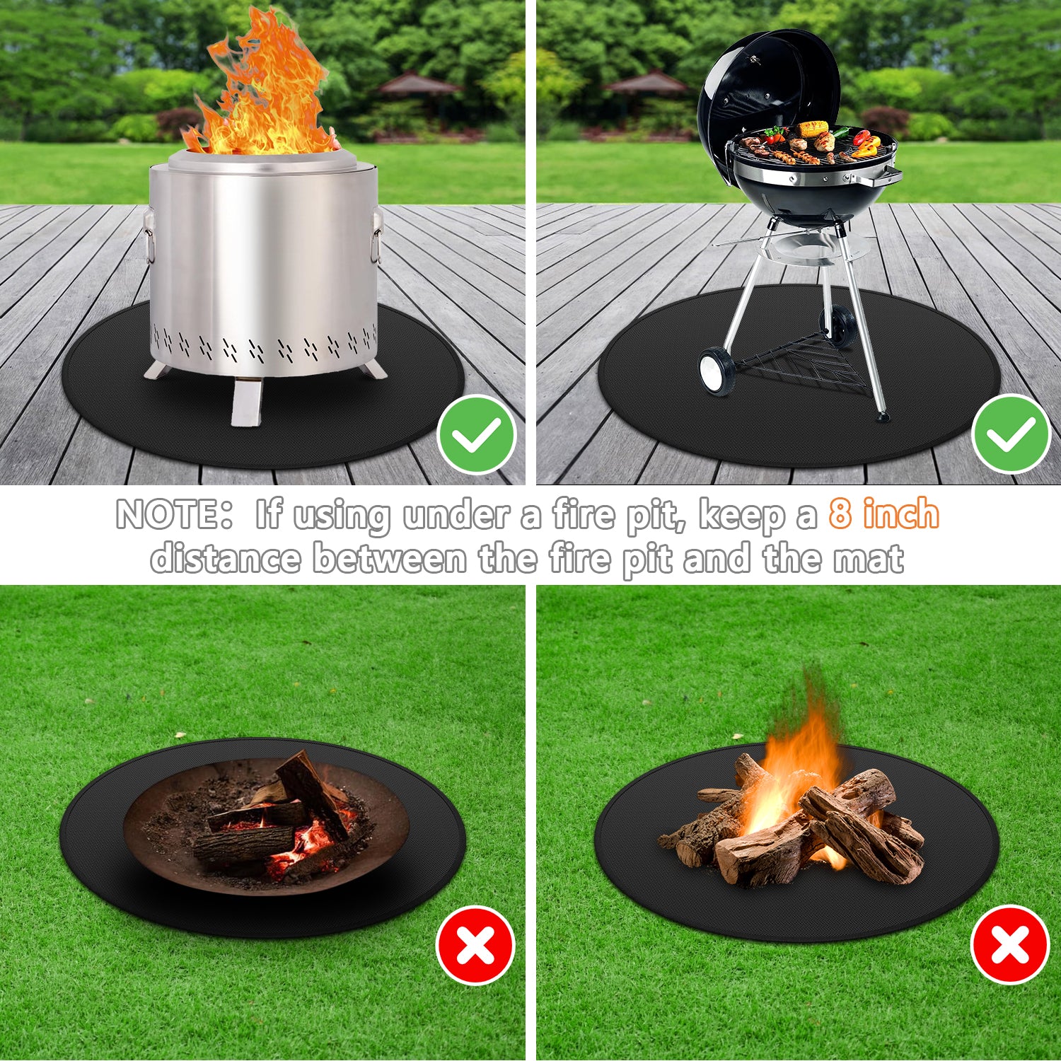 Protebox 36'' Fire Pit Mat for Solo Stove Bonfire, Round Fireproof Under Grill Mat, Oil-proof Waterproof BBQ Pad for Deck Patio Grass Outdoor Grill Accessories, Portable and Reusable, Glossy Black