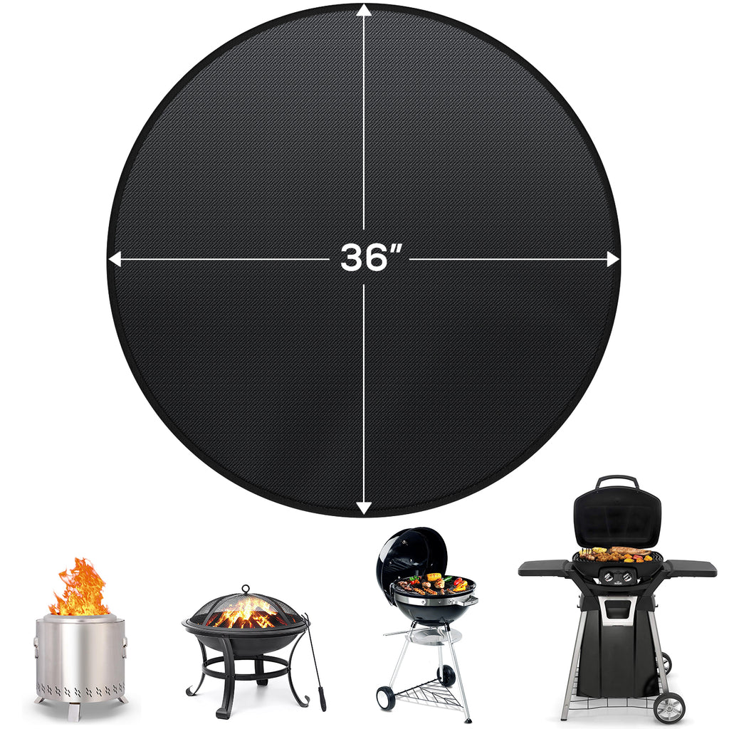 Protebox 36'' Fire Pit Mat for Solo Stove Bonfire, Round Fireproof Under Grill Mat, Oil-proof Waterproof BBQ Pad for Deck Patio Grass Outdoor Grill Accessories, Portable and Reusable, Glossy Black