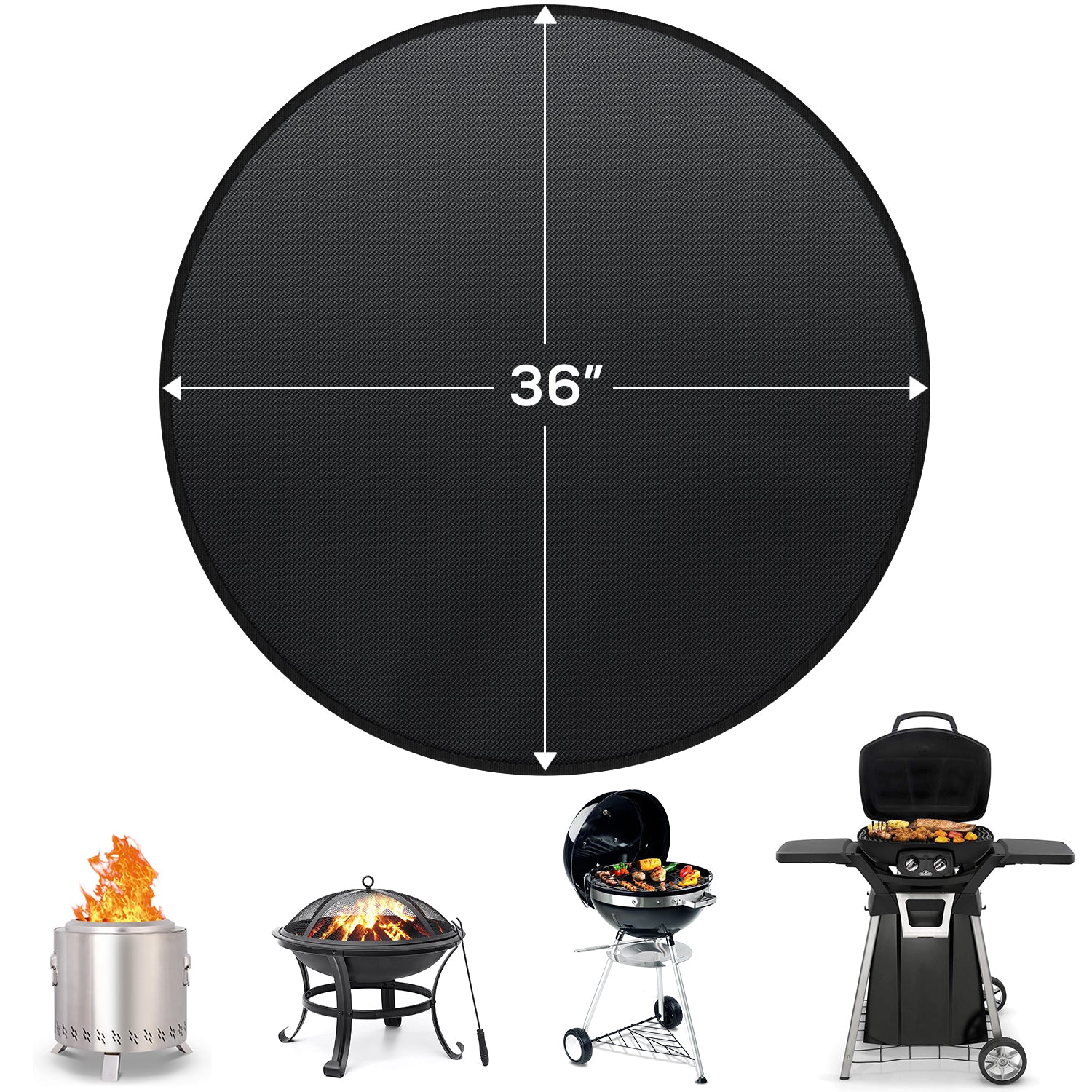 Protebox 36'' Fire Pit Mat for Solo Stove Bonfire, Round Fireproof Under Grill Mat, Oil-proof Waterproof BBQ Pad for Deck Patio Grass Outdoor Grill Accessories, Portable and Reusable, Glossy Black