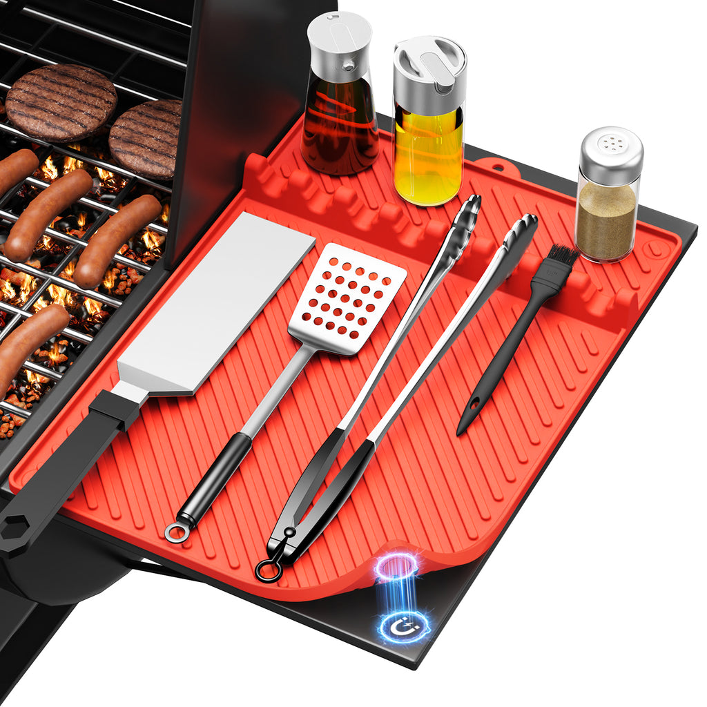 Protebox Silicone Griddle Mat for Blackstone - Magnetic Silicone Grill Tools Mat for Blackstone Accessories, Side Shelf Spatula Utensil Mats with Drip Pad for Outdoor BBQ Grill Kitchen Countertop (1-Pack)