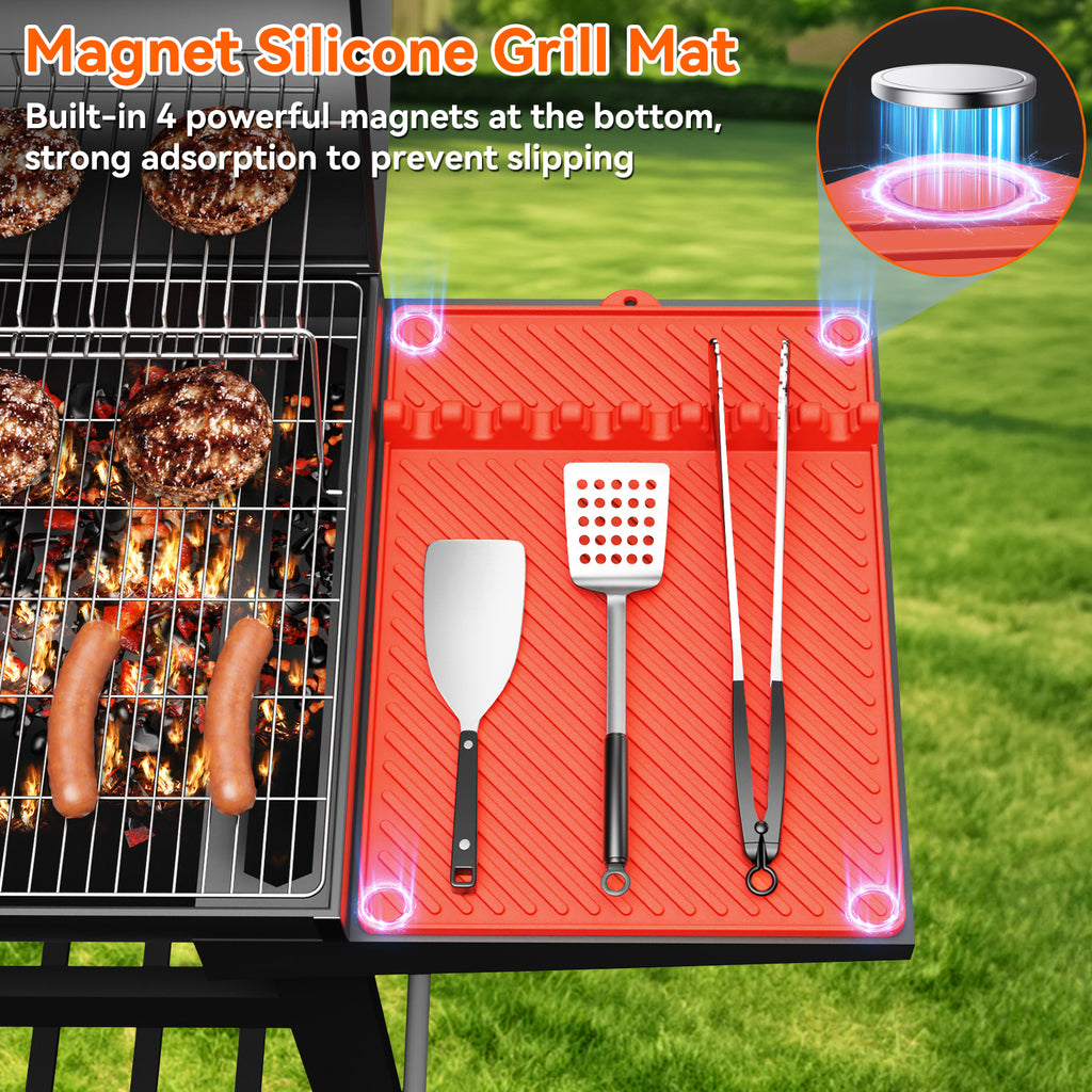 Protebox Silicone Griddle Mat for Blackstone - Magnetic Silicone Grill Tools Mat for Blackstone Accessories, Side Shelf Spatula Utensil Mats with Drip Pad for Outdoor BBQ Grill Kitchen Countertop (1-Pack)