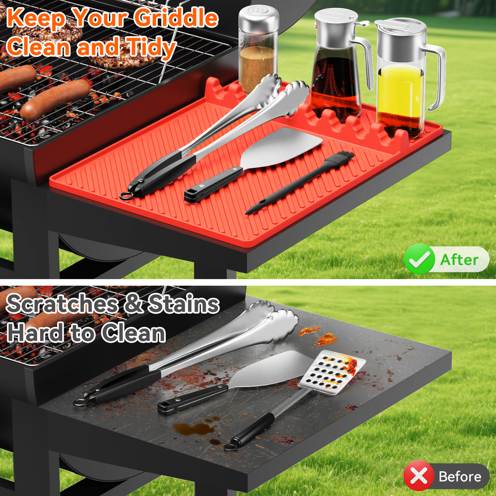 Protebox Silicone Griddle Mat for Blackstone - Magnetic Silicone Grill Tools Mat for Blackstone Accessories, Side Shelf Spatula Utensil Mats with Drip Pad for Outdoor BBQ Grill Kitchen Countertop (1-Pack)